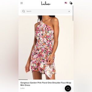 BRAND NEW! Lulus Gorgeous Garden Pink Floral One-Shoulder Faux-Wrap Mini Dress